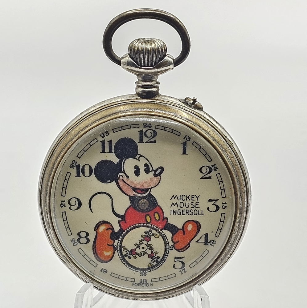 1934 Ingersoll Great Britain Foreign Mickey Mouse Pocket Watch Non Working